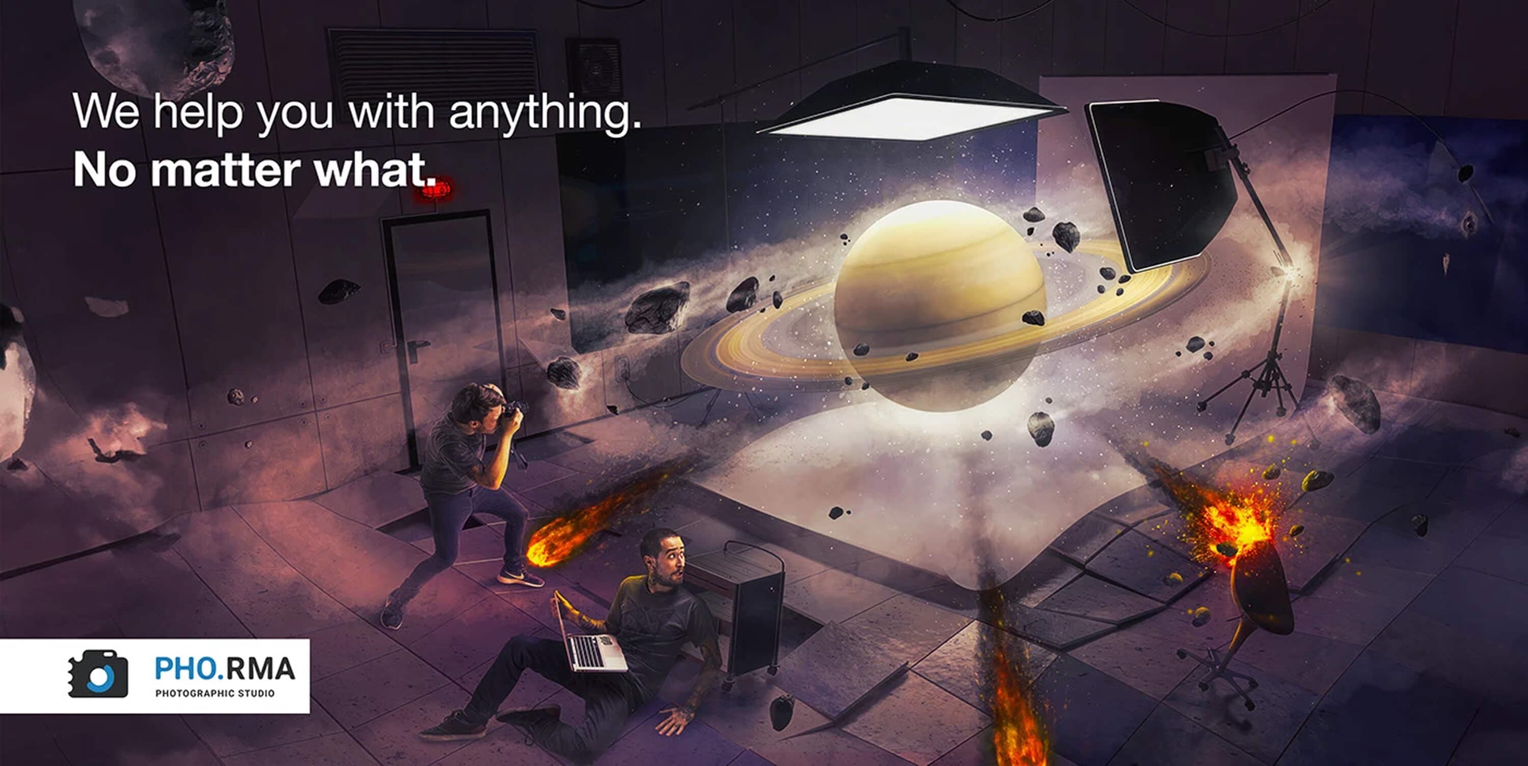 The Saturn image with the campaign line and the PHO.RMA logo, in the wide advertising format