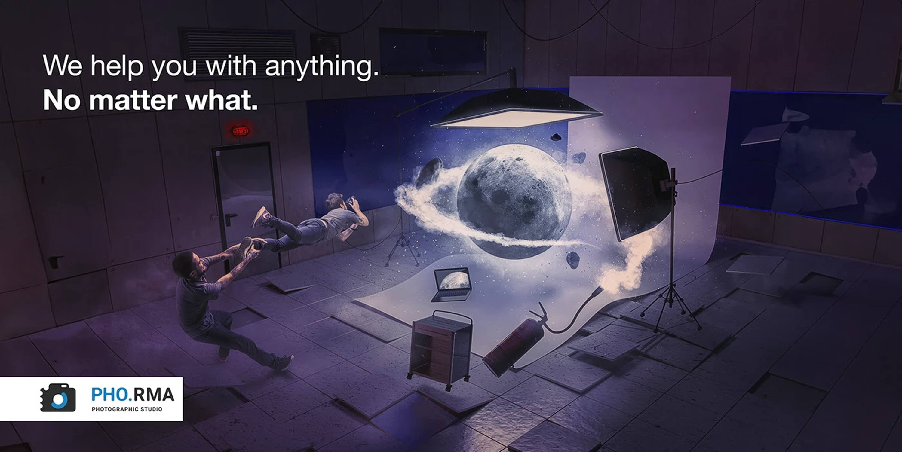 The Moon image with the campaign line and the PHO.RMA logo, in the wide advertising format